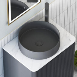 Royal Bathrooms Avenza 700mm Matt Obsidian Black Floor Standing Countertop Bathroom Vanity Unit 2 Drawer Art Round Black Basin - thumbnail 7