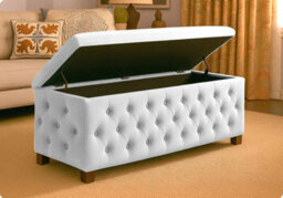 120Cm Wide Empire Ottoman Storage Box With Legs, White Velvet Chesterfield Upholstered Ottoman Footstool Coffee Table - thumbnail 5
