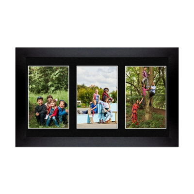 AK Frames 40X20Cm Matte Black Modern Multi Photo Frame With Black Mount - Holds 3 Apertures (3X) 6X4 Photos - image 1
