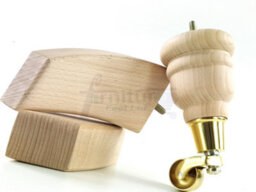 L&F Solid Wood Furniture Feet 2X With Brass  Castors 2X Curved Back Legs Raw Wood Sofas Chairs Stools  M8 Pkc165 - thumbnail 4