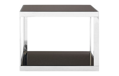 Orsina Sleek Allure Silver Finish Square Coffee Table, Black Tempered Glass Display Table, Decorative Coffee Table - image 1