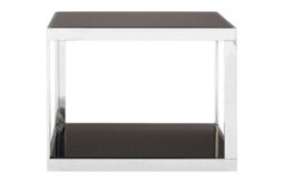 Orsina Sleek Allure Silver Finish Square Coffee Table, Black Tempered Glass Display Table, Decorative Coffee Table