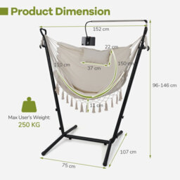 Gainoom Hammock Chair With Stand Height Adjustable Hanging Chair With Phone Holder - thumbnail 2