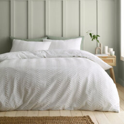 Catherine Lansfield Heatset Wave White Duvet Cover Set Super King Bedding Set - thumbnail 1