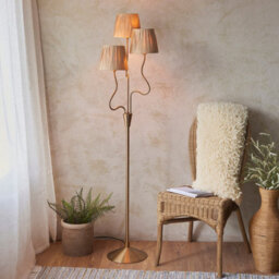 Luminosa Lighting Luminosa Wriggle Multi Arm Floor Lamp Brushed Aged Brass Plate, Natural Raffia, 3X E14 - thumbnail 2