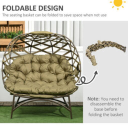 Outsunny 2 Seater Egg Chair Outdoor With Cushion, Cup Pockets - Khaki - thumbnail 6