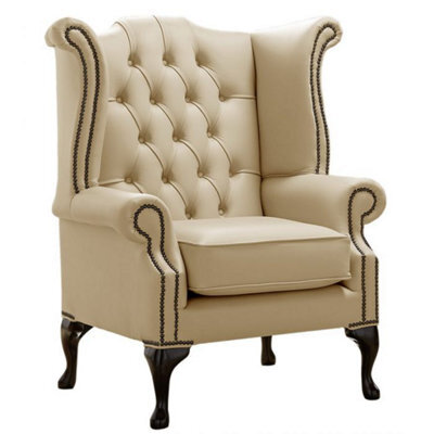 Chesterfield High Back Wing Chair Shelly Somerset Stone Leather Bespoke In Queen Anne Style - image 1