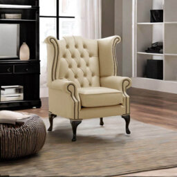 Chesterfield High Back Wing Chair Shelly Somerset Stone Leather Bespoke In Queen Anne Style - thumbnail 3