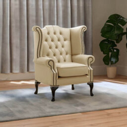 Chesterfield High Back Wing Chair Shelly Somerset Stone Leather Bespoke In Queen Anne Style - thumbnail 2