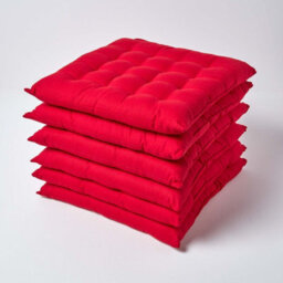 Homescapes Red Seat Pads 100% Cotton Chair Cushions 40X40 Cm, Set Of 6 Plain Chair Pads For Dining, Kitchen Or Garden Outdoor Use - thumbnail 1