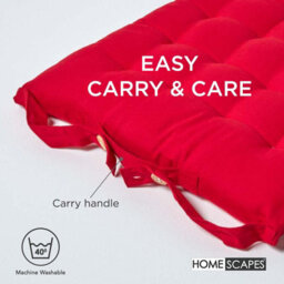 Homescapes Red Seat Pads 100% Cotton Chair Cushions 40X40 Cm, Set Of 6 Plain Chair Pads For Dining, Kitchen Or Garden Outdoor Use - thumbnail 6