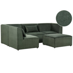 Beliani Modular Corner Sofa 4 Seater Lemvig Corduroy Green With Ottoman Right Hand - thumbnail 1