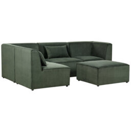 Beliani Modular Corner Sofa 4 Seater Lemvig Corduroy Green With Ottoman Right Hand - thumbnail 4