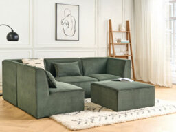 Beliani Modular Corner Sofa 4 Seater Lemvig Corduroy Green With Ottoman Right Hand - thumbnail 2