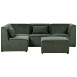 Beliani Modular Corner Sofa 4 Seater Lemvig Corduroy Green With Ottoman Right Hand - thumbnail 5