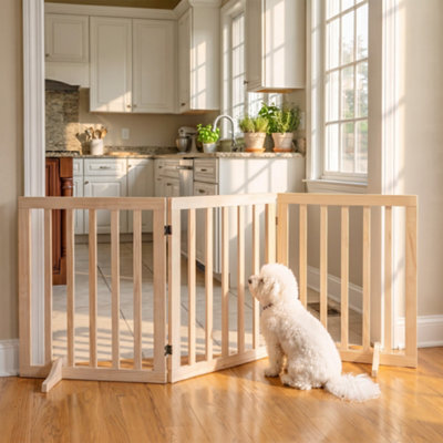 Pawhut Wooden Dog Gate, 3-Panel Freestanding Pet Gates Indoor - image 1