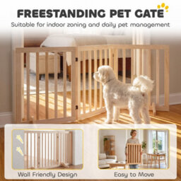 Pawhut Wooden Dog Gate, 3-Panel Freestanding Pet Gates Indoor - thumbnail 4