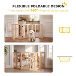Pawhut Wooden Dog Gate, 3-Panel Freestanding Pet Gates Indoor - thumbnail 5