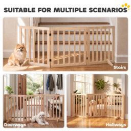 Pawhut Wooden Dog Gate, 3-Panel Freestanding Pet Gates Indoor - thumbnail 8