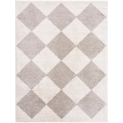 Livabliss Fossay Shaggy-Washable Beige Grey High Pile Diamond Living Bedroom Rug 120 X 170 Cm Easy Care, Non Shedding - image 1