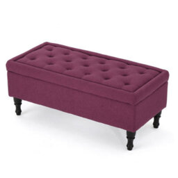 FWSTYLE Dark Fuchsia Upholstered Ottoman Storage Bench Padded Buttoned Seat - thumbnail 4