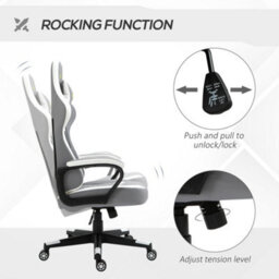 Vinsetto Racing Gaming Chair W/ Lumbar Support, Gamer Office Chair, Grey White - thumbnail 5