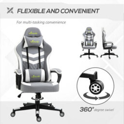 Vinsetto Racing Gaming Chair W/ Lumbar Support, Gamer Office Chair, Grey White - thumbnail 6