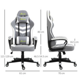 Vinsetto Racing Gaming Chair W/ Lumbar Support, Gamer Office Chair, Grey White - thumbnail 3