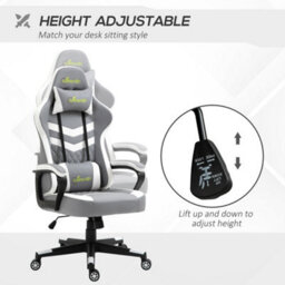 Vinsetto Racing Gaming Chair W/ Lumbar Support, Gamer Office Chair, Grey White - thumbnail 4