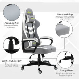 Vinsetto Racing Gaming Chair W/ Lumbar Support, Gamer Office Chair, Grey White - thumbnail 7