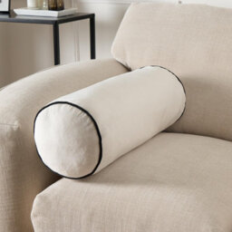 OHS Bolster Cushion Matte Velvet Filled Bedroom Sofa Plump Pillow, Cream Black
