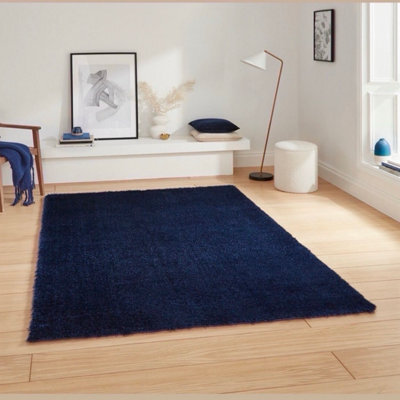 Uetian Navy Blue Shaggy Rug Soft Plush Thick Pile Carpet For Living Room & Bedroom (160X230 Cm) - image 1