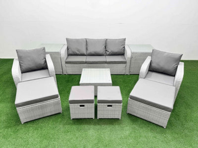 Fimous Outdoor Garden Furniture Set Pe Rattan Lounge Sofa Set With Coffee Table 3 Seater Sofa 4 Footstools 2 Side Table Light Grey - image 1
