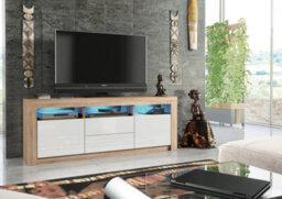 Shine Tv Unit 160Cm Oak & White With High Gloss Doors And Led Lighting - Creative Furniture - thumbnail 2