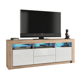 Shine Tv Unit 160Cm Oak & White With High Gloss Doors And Led Lighting - Creative Furniture - thumbnail 3