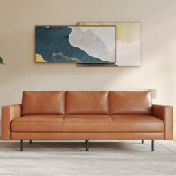 Valencia Varese Top Grain Leather Three Seats Sofa Cognac Superior Down Filled Cushions Floating Steel Legs - thumbnail 4