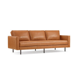 Valencia Varese Top Grain Leather Three Seats Sofa Cognac Superior Down Filled Cushions Floating Steel Legs