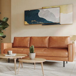 Valencia Varese Top Grain Leather Three Seats Sofa Cognac Superior Down Filled Cushions Floating Steel Legs - thumbnail 2
