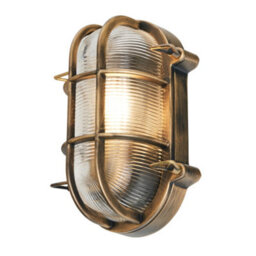 Litecraft Remy Gold Outdoor Caged Oval Bulkhead Wall Light - thumbnail 2