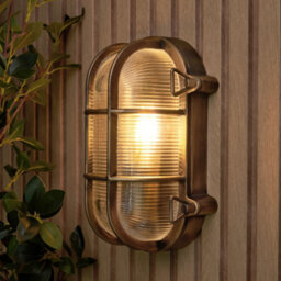 Litecraft Remy Gold Outdoor Caged Oval Bulkhead Wall Light - thumbnail 1