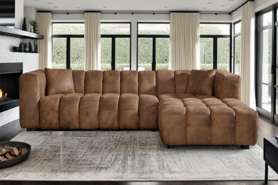 Faux Leather Suede Brown Right Hand Facing Corner Sofa Lugano - image 1