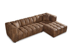 Faux Leather Suede Brown Right Hand Facing Corner Sofa Lugano - thumbnail 3