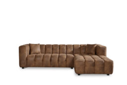 Faux Leather Suede Brown Right Hand Facing Corner Sofa Lugano - thumbnail 2