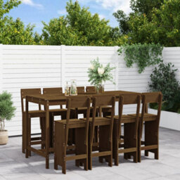 Berkfield 9 Piece Garden Bar Set Honey Brown Solid Wood Pine