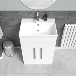 Nes Home White 600mm Gloss Bathroom Basin Sink Cabinet & Ceramic Basin - thumbnail 3