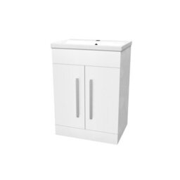 Nes Home White 600mm Gloss Bathroom Basin Sink Cabinet & Ceramic Basin - thumbnail 6