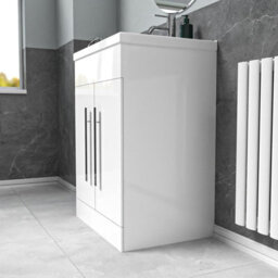 Nes Home White 600mm Gloss Bathroom Basin Sink Cabinet & Ceramic Basin - thumbnail 5