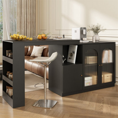 Abrihome Rotating Bar Table, Modern And Simple Black Rotating Dining And Bar Cabinet, Multifunctional Storage Cabinet With Glass Door - image 1