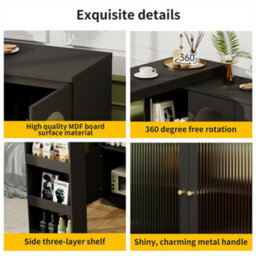 Abrihome Rotating Bar Table, Modern And Simple Black Rotating Dining And Bar Cabinet, Multifunctional Storage Cabinet With Glass Door - thumbnail 4