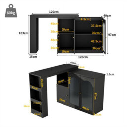 Abrihome Rotating Bar Table, Modern And Simple Black Rotating Dining And Bar Cabinet, Multifunctional Storage Cabinet With Glass Door - thumbnail 5